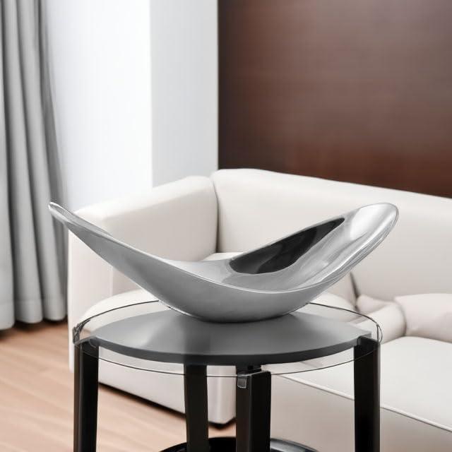 Sesgo Twisted Bowl, Silver, Aluminum, Modern Home Decor Accent, Serving Bowl for Fruit, Nuts, Popcorn and Chips, Decoration Centerpiece for Coffee Table or Change Dish and Key Holder, 13" x 5" x 5.5"