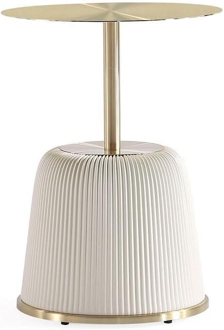 Manhattan Comfort Anderson Modern Leatherette Upholstered End Table with Gold Tabletop Cream: Round, No Assembly, Stainless Steel