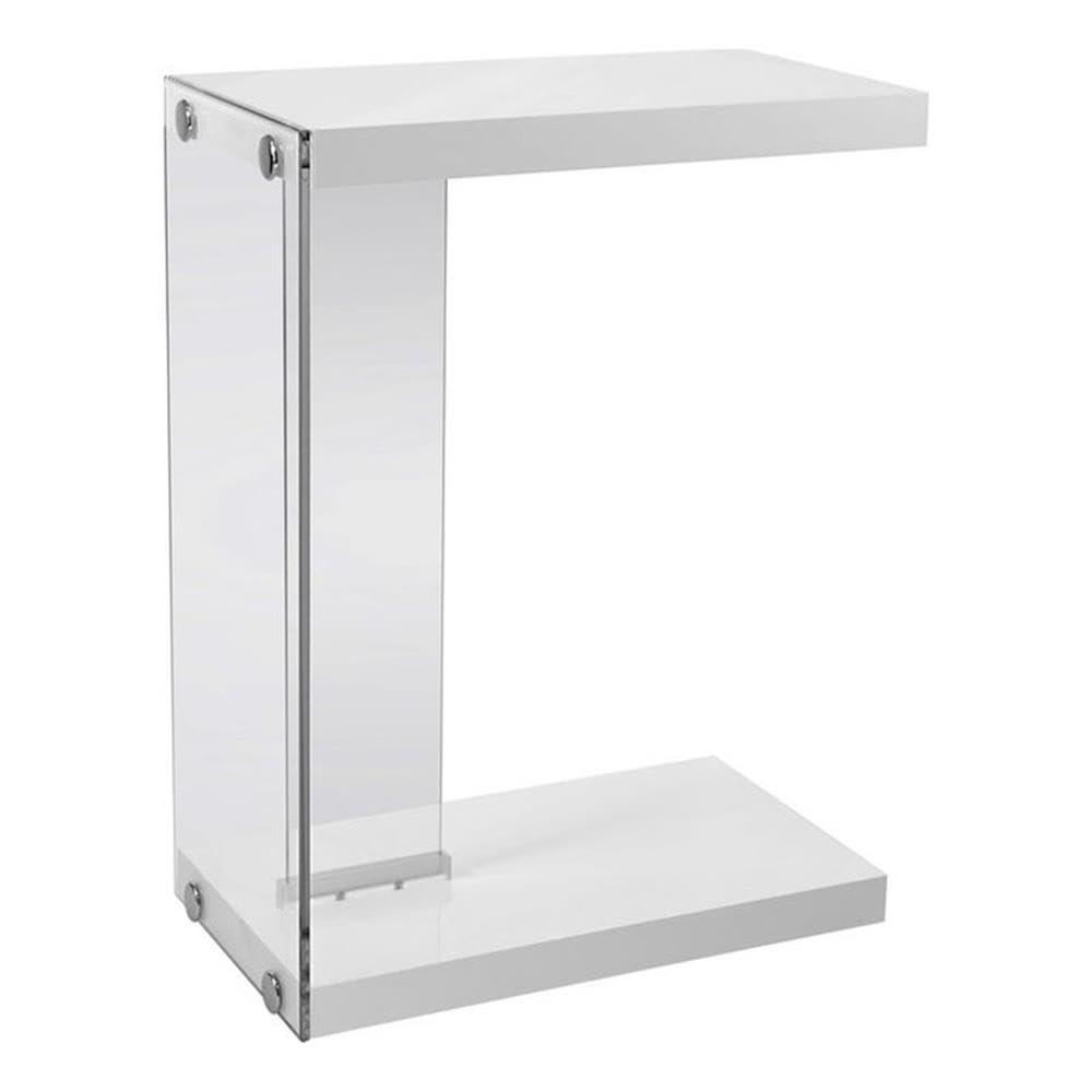 Accent Table C-shaped End Side Snack Bedroom Tempered Glass Glossy White