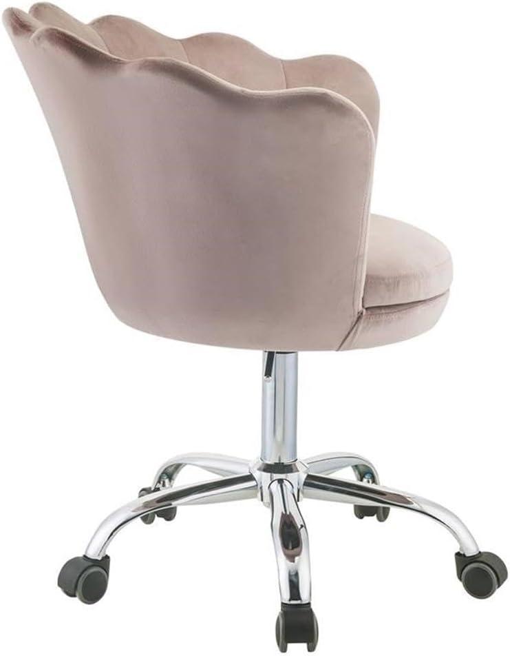 Ergonomic Swivel Armless Office Chair in Pink Velvet and Chrome