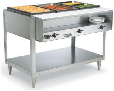 Silver Stainless Steel 3-Well Hot Food Table with Poly Cutting Board
