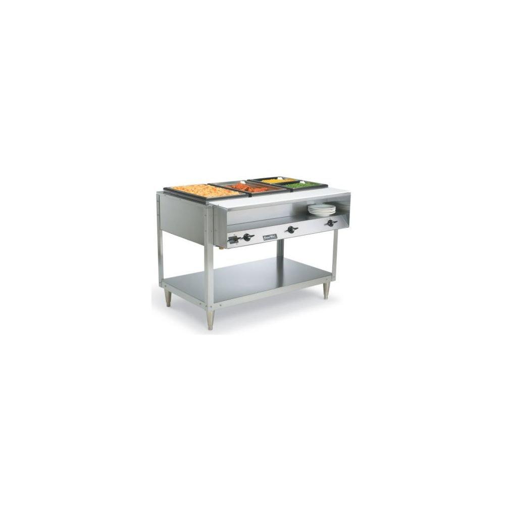 Silver Stainless Steel 3-Well Hot Food Table with Poly Cutting Board