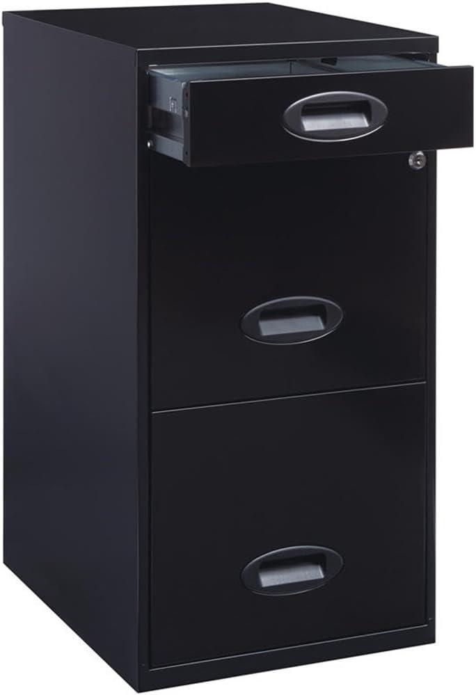 Space Solutions 3 Drawer Letter Width Vertical File Cabinet with Pencil Drawer, Black