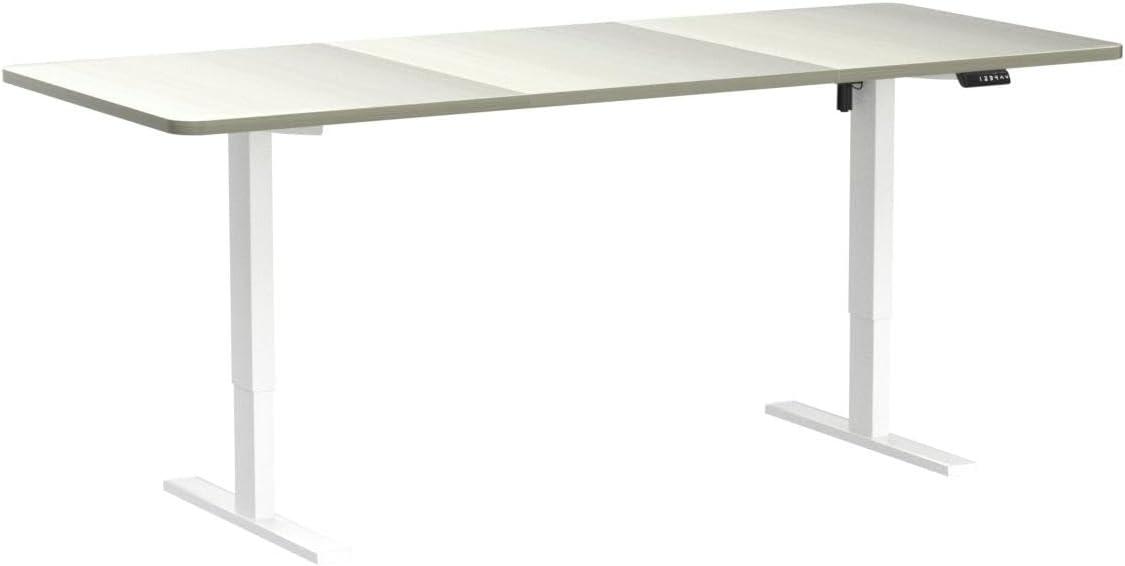 Light Wood & White Electric Adjustable Standing Desk 71"