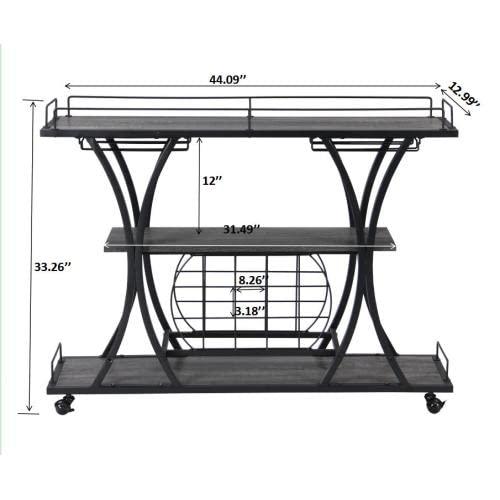Industrial Bar Cart Kitchen Bar&Serving Cart For Home With Wheels 3 -Tier Storage Shelves