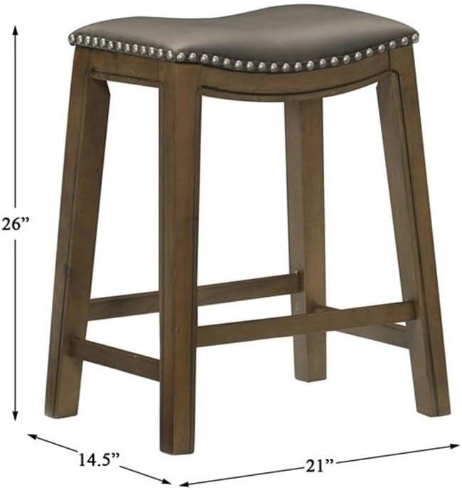 Homelegance 24" Counter Height Wooden Bar Stool Saddle Seat Barstool, Gray Brown