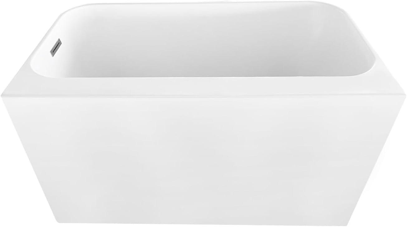 Kingston Brass Aqua Eden 47-Inch Acrylic Rectangular Double Ended Freestanding Tub with Drain and Integrated Seat