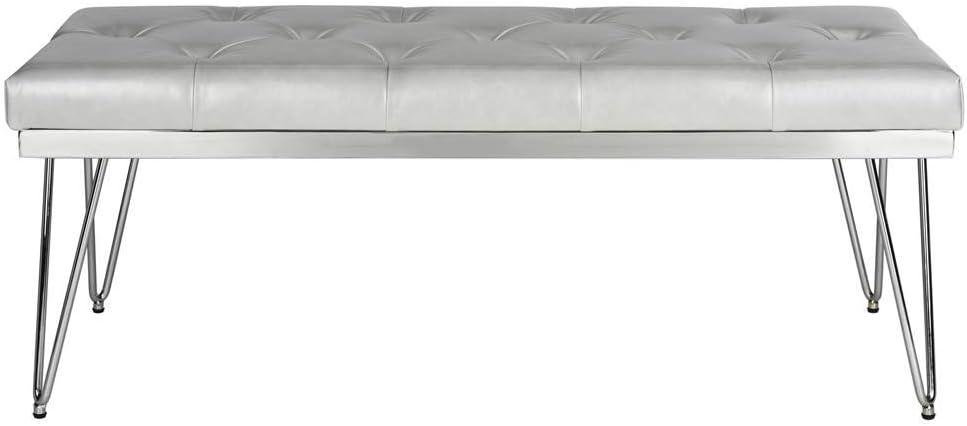 SAFAVIEH Marcella Contemporary Mid-Century Tufted Bench, Grey/Chrome