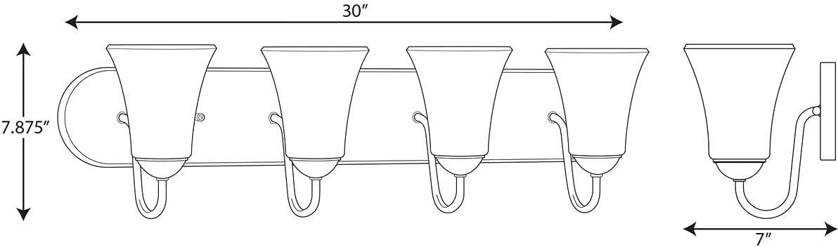 Progress Lighting Classic 4-Light Bath Vanity in Brushed Nickel with Bell-Shaped Etched Glass Shades