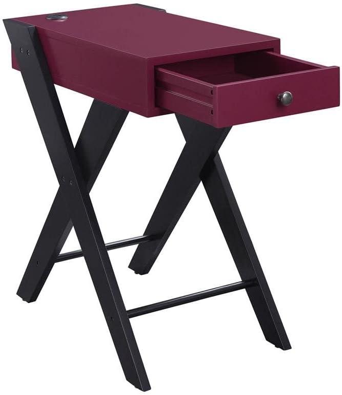 Fierce Side Table with USB Charging Dock Burgundy/Black - Acme Furniture: Living Room, Pullout Drawer, MDF