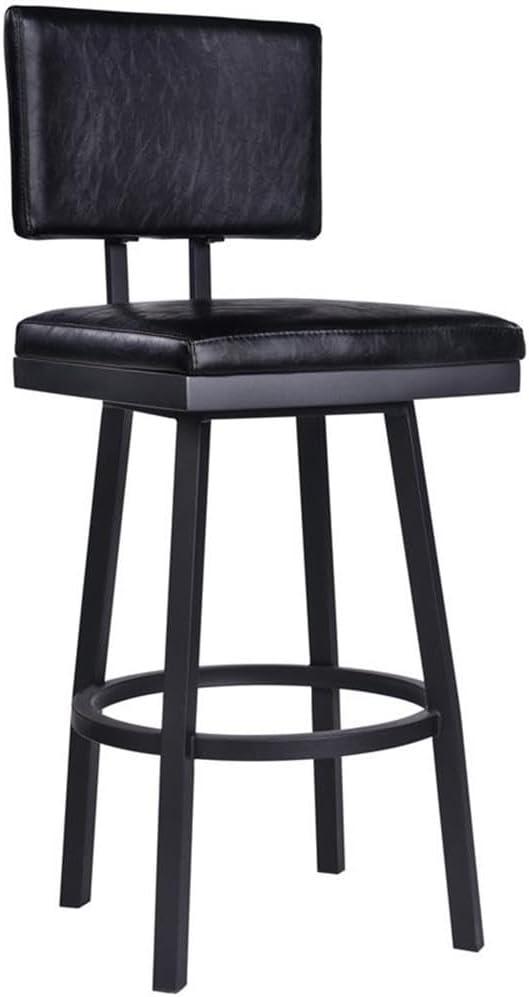 Transitional Black Faux Leather 26" Swivel Barstool with Metal Base