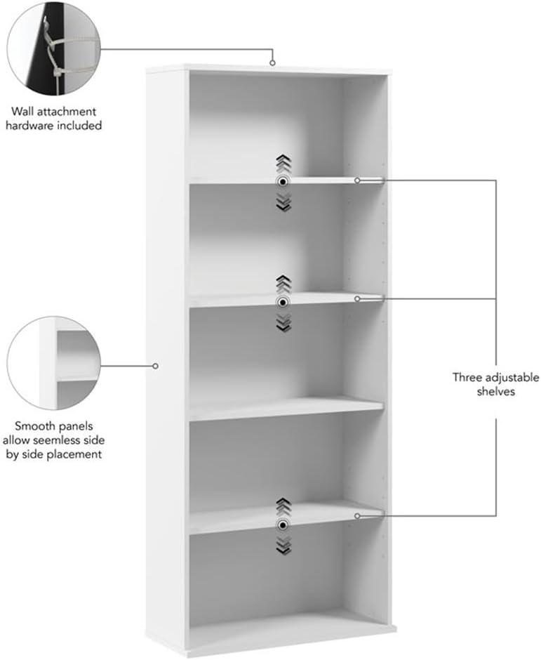 Bush Business Furniture Hustle Tall 5 Shelf Bookcase in White