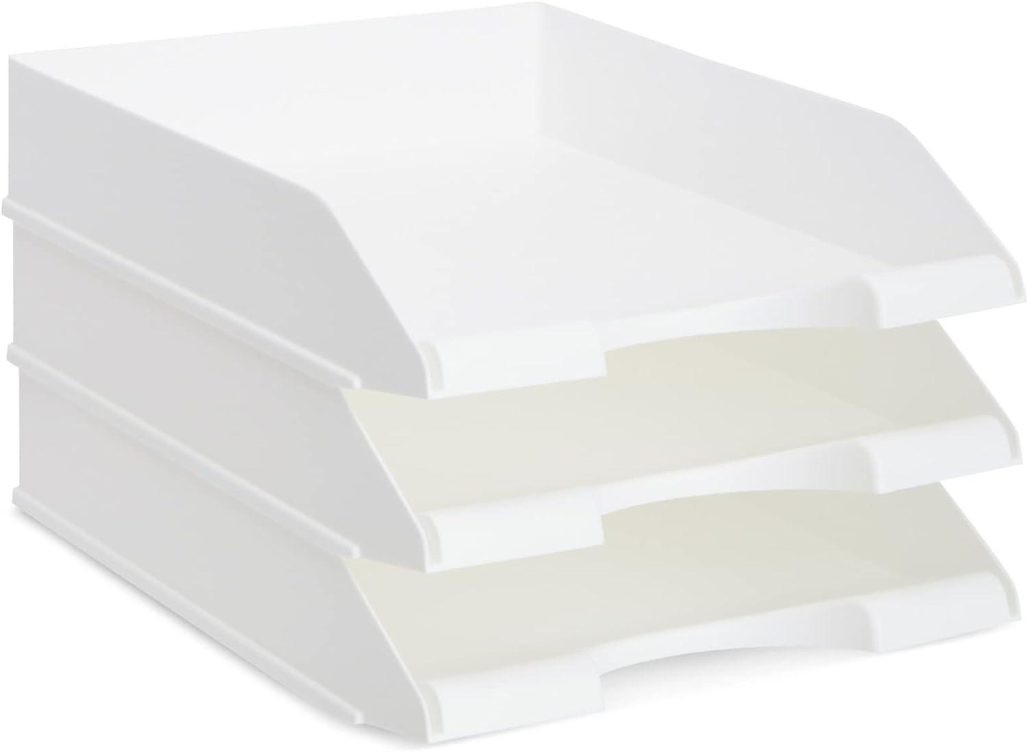 White Stackable Plastic Paper Trays for Letter Documents