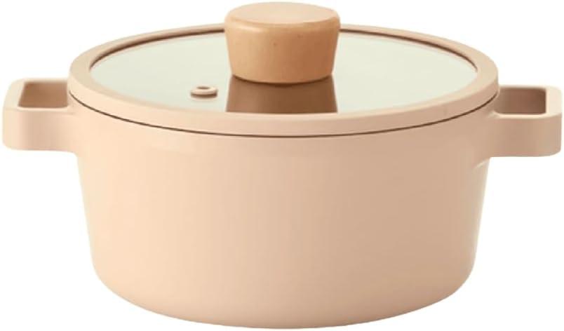 FIKA 1.3QT Peach Ceramic Mini Stockpot with Wooden Handle