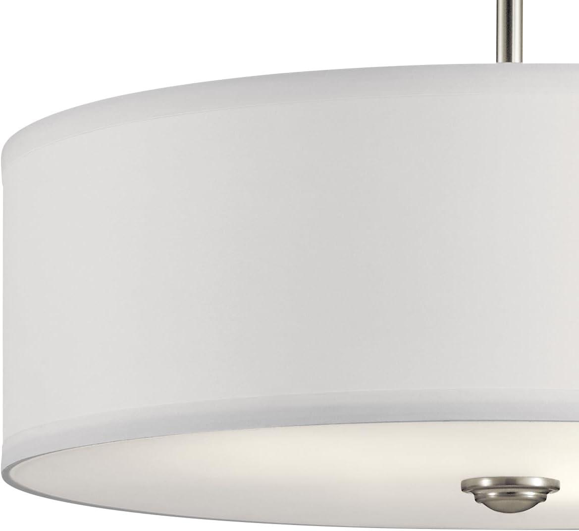 Shailene 18" 3 Light Round Semi Flush with Satin Etched White Diffuser and White Microfiber Shade in Brushed Nickel