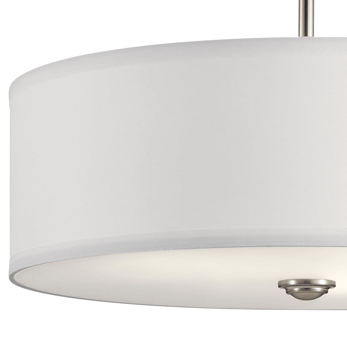 Shailene 18" 3 Light Round Semi Flush with Satin Etched White Diffuser and White Microfiber Shade in Brushed Nickel