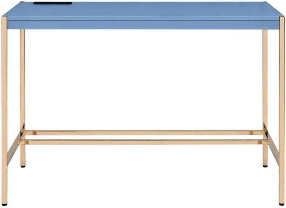 42" Midriaks Writing Desk Navy Blue/Gold Finish - Acme Furniture: Chic Office Furniture with USB Ports