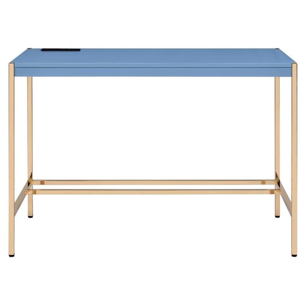 Mercer41 Navy Blue and Gold Writing Desk with USB Ports, Modern Design for Enhanced Workspace and Connectivity