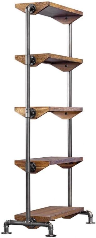 Uttermost Rhordyn 4-Shelf Wood and Metal Bookcase in Walnut and Gunmetal