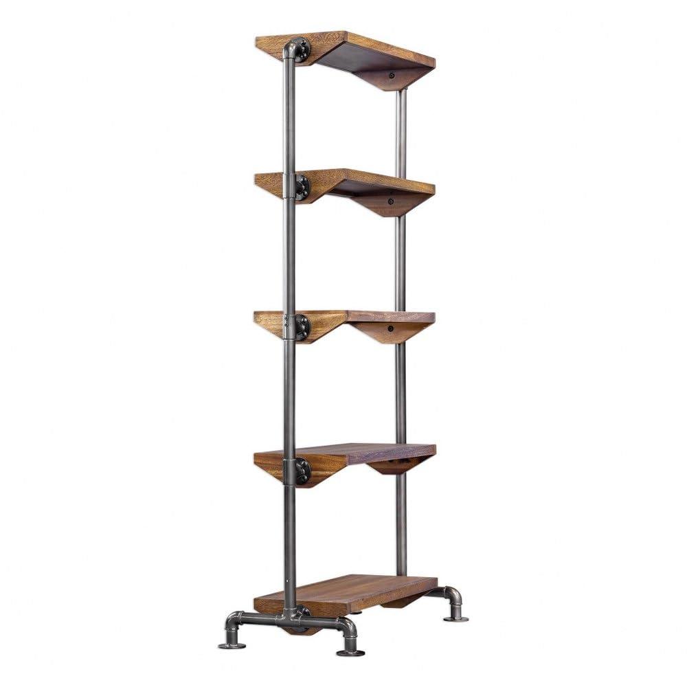 Uttermost Rhordyn 4-Shelf Wood and Metal Bookcase in Walnut and Gunmetal