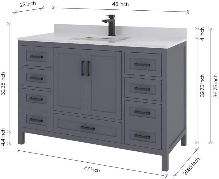 Ayna Decors Rooh 48'' Single Bathroom Vanity with White Quartz Top