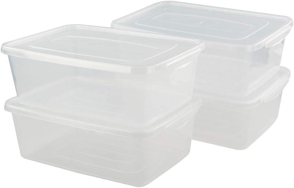 Clear Stackable Plastic Lidded Storage Boxes, 14 Quarts, 4-Pack