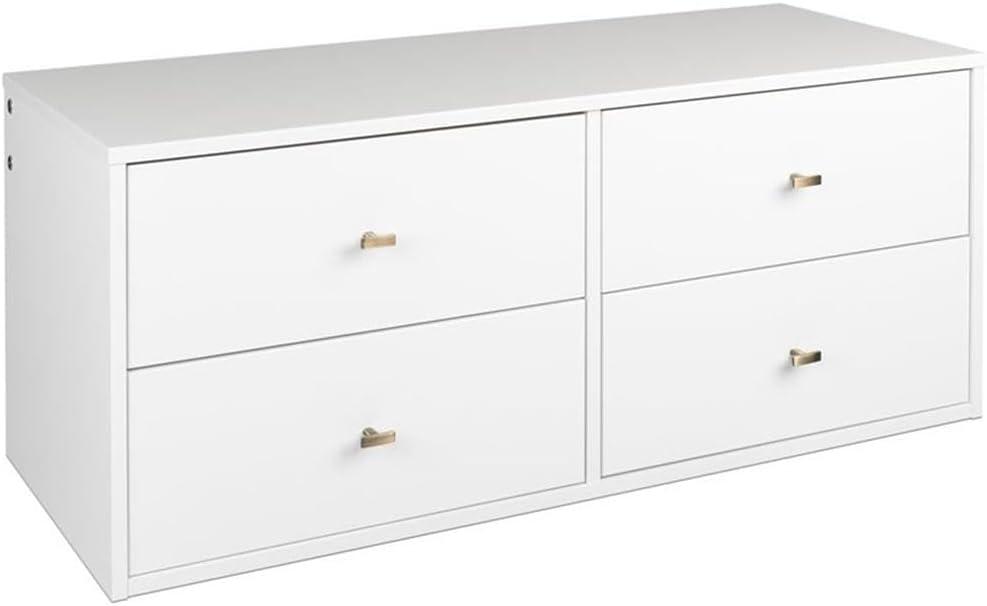 Floating 4 Drawers Dresser White - Prepac: Wall Mounted, Space-Saving Storage, Easy to Assemble