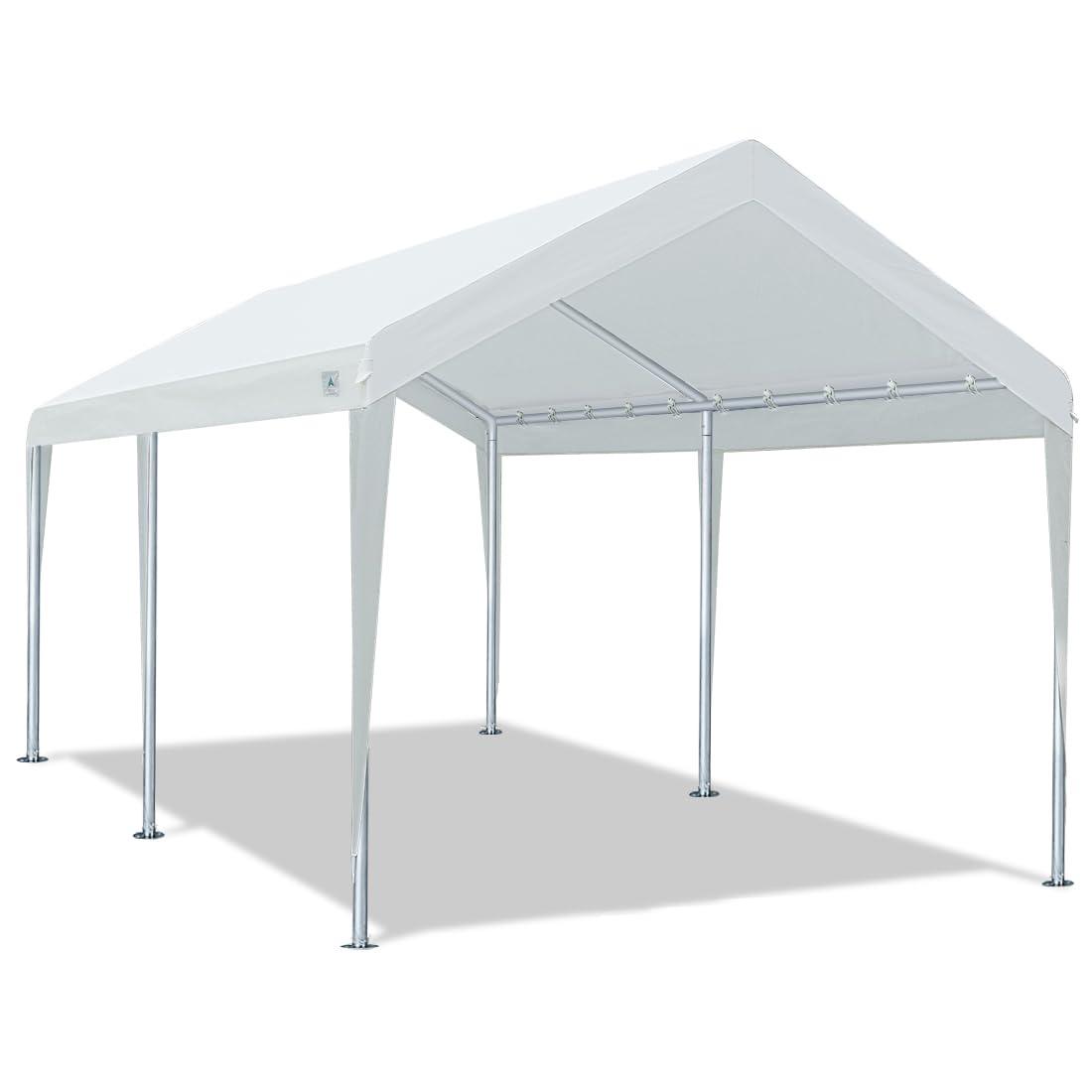 10' x 20' Heavy Duty Carport Car Canopy Garage Shelter Party Tent, Adjustable Height from 6.5ft to 8.0ft, White