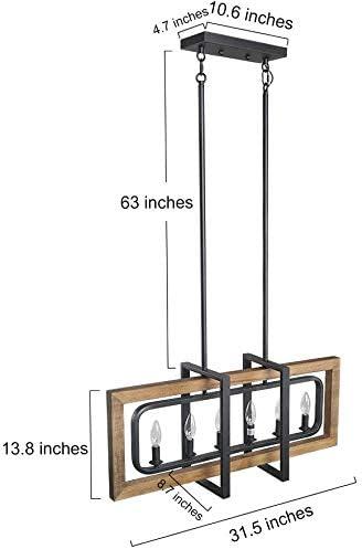 LNC Modern Farmhouse 6-Light Wood Chandelier Rectangle Island Lights for Dining Room - W31.5" X E8.7" X H13.8"