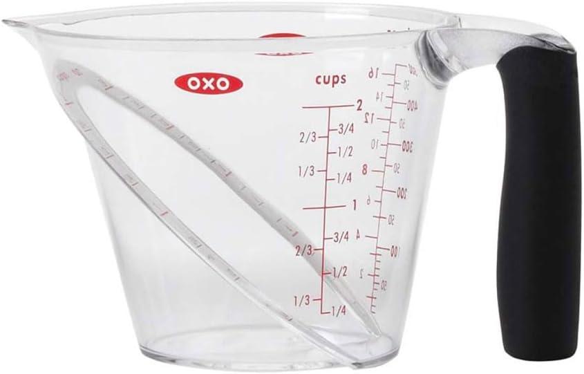 Clear 2-Cup Angled Plastic Measuring Cup with Black Handle