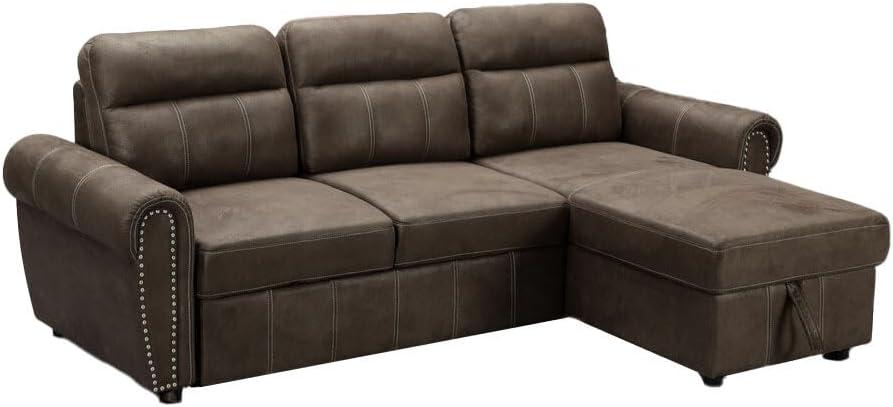 Ashton Microfiber Reversible Sleeper Sectional Sofa - Brown