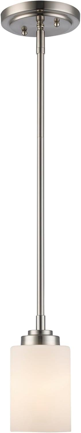 Bel Air Lighting Mod Pod 1-Light Brushed Nickel Hanging Mini Pendant Light Fixture with Frosted Glass Cylinder Shade