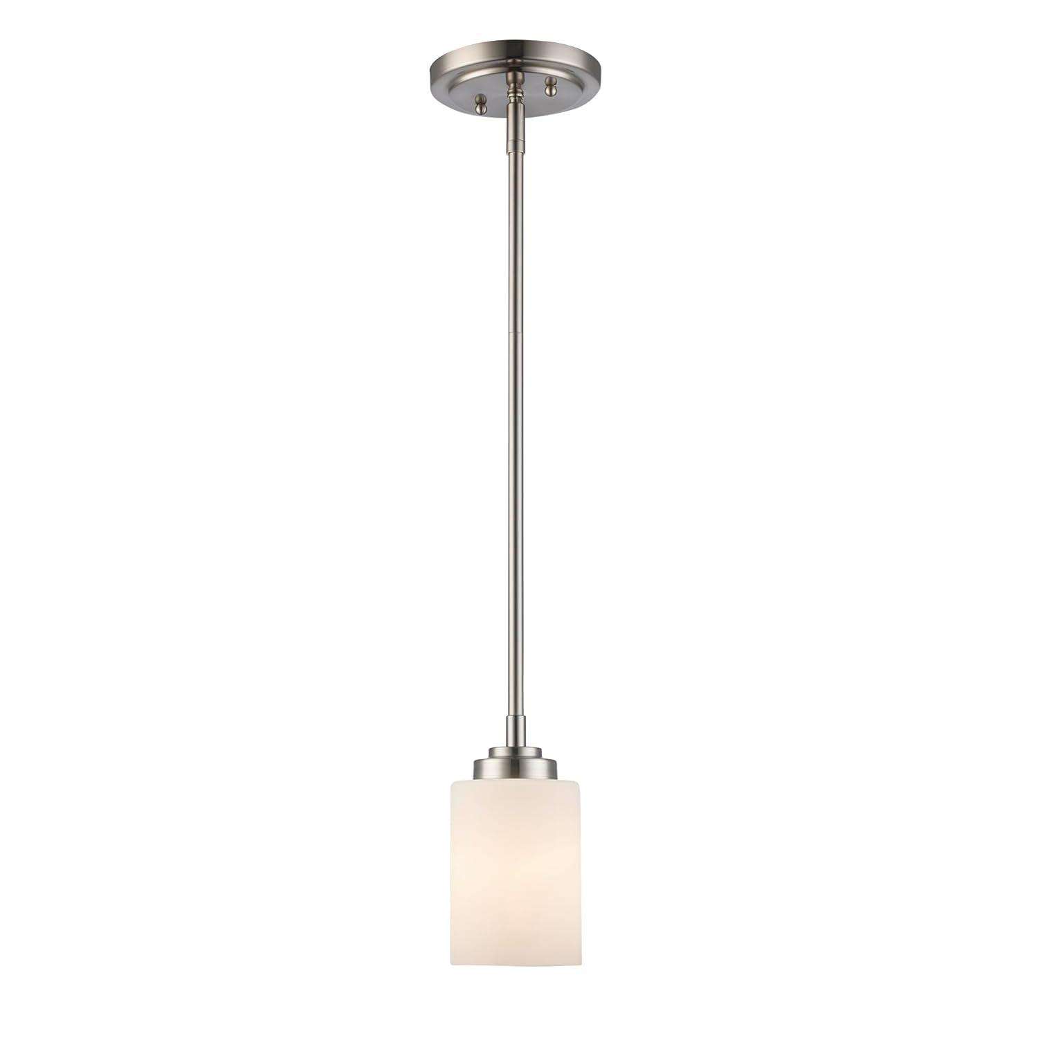 Bel Air Lighting Mod Pod 1-Light Brushed Nickel Hanging Mini Pendant Light Fixture with Frosted Glass Cylinder Shade