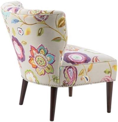 Remy Channel Back Slipper Chair Green/Cream: Madison Park, Wingback Design, Floral Pattern, Wood Legs