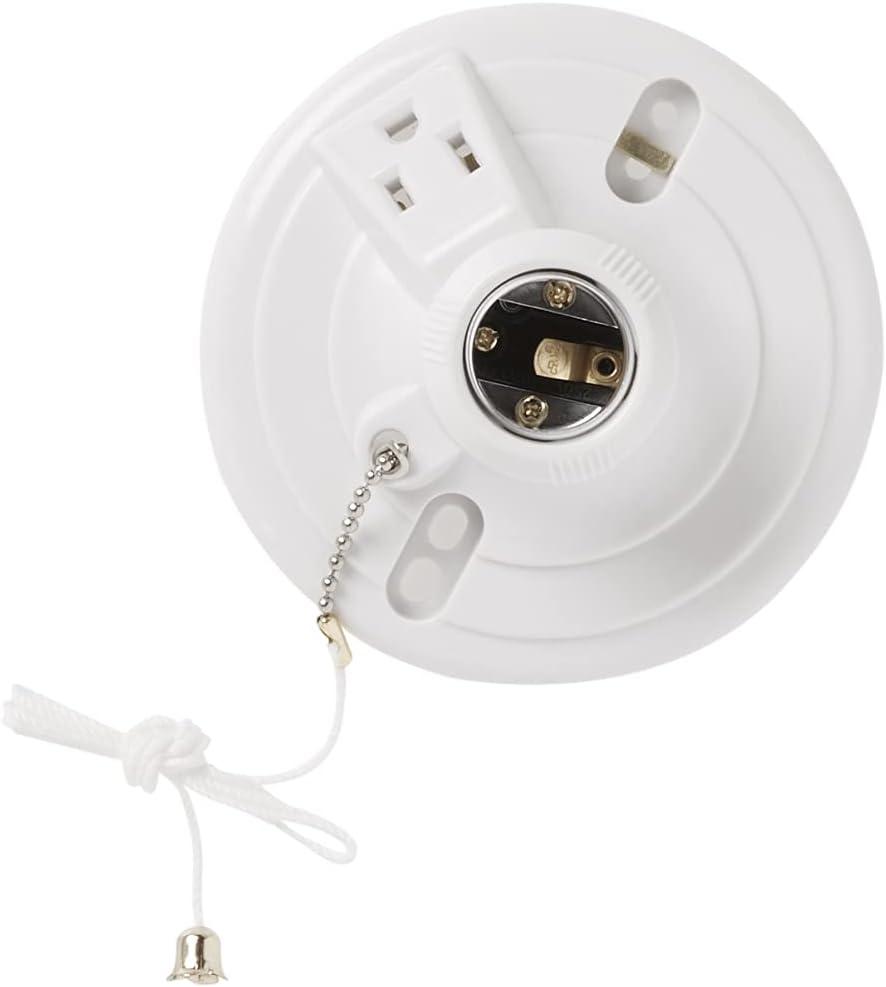 Legrand Pass & Seymour S865WCC18 250W 250V Medium Base A26 Lampholder, Plastic, 15 Amp Outlet, Pull Chain, White (1 Count)