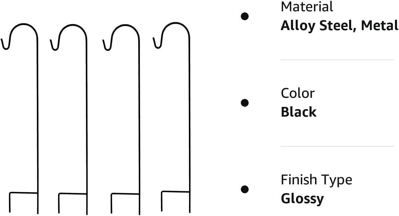 Black Metal 35-Inch Shepherd's Hooks for Garden Decor