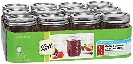 Ball Quilted Crystal Mason Jar w/ Lid & Band, Regular Mouth, 8 Ounces, 12 Count, 4 lb.