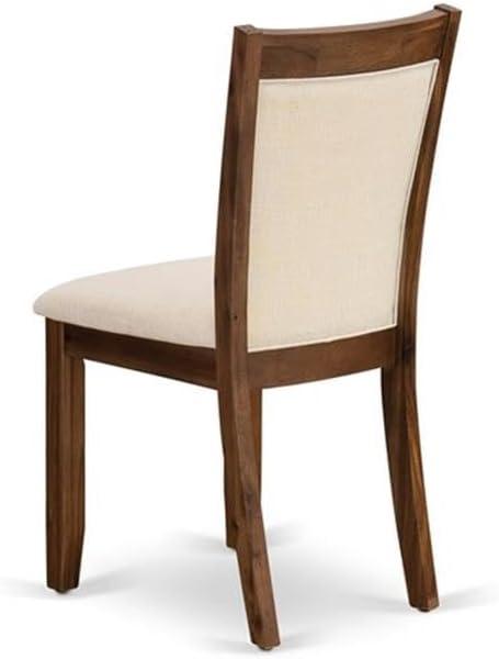 East West Furniture 9-Piece Dining Room Set Includes a Dinner Table and 8 Light Beige Linen Fabric Upholstered Chairs with Stylish Back - Distressed Jacobean Finish