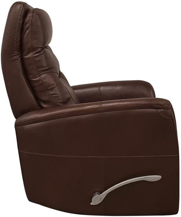 Traditional Brown Leather Swivel Recliner with Wood Accents