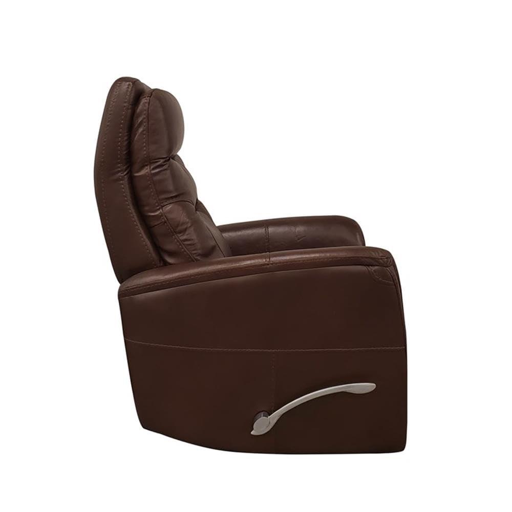 Traditional Brown Leather Swivel Recliner with Wood Accents