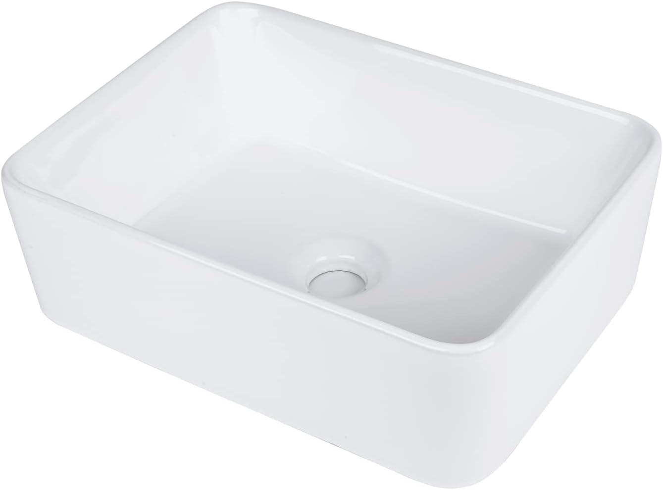 White Rectangular Ceramic Above-Counter Vessel Sink