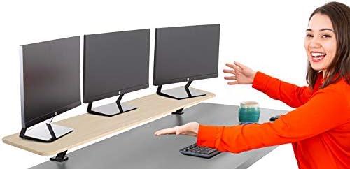 Stand Steady 55 Inch Clamp On Desk Shelf | Large Monitor Riser Supports 3 Screens for Extra Storage | Ergonomic Monitor Stand Securely Attaches to Surface with Clamp Base - No Screws (55 in/Maple)