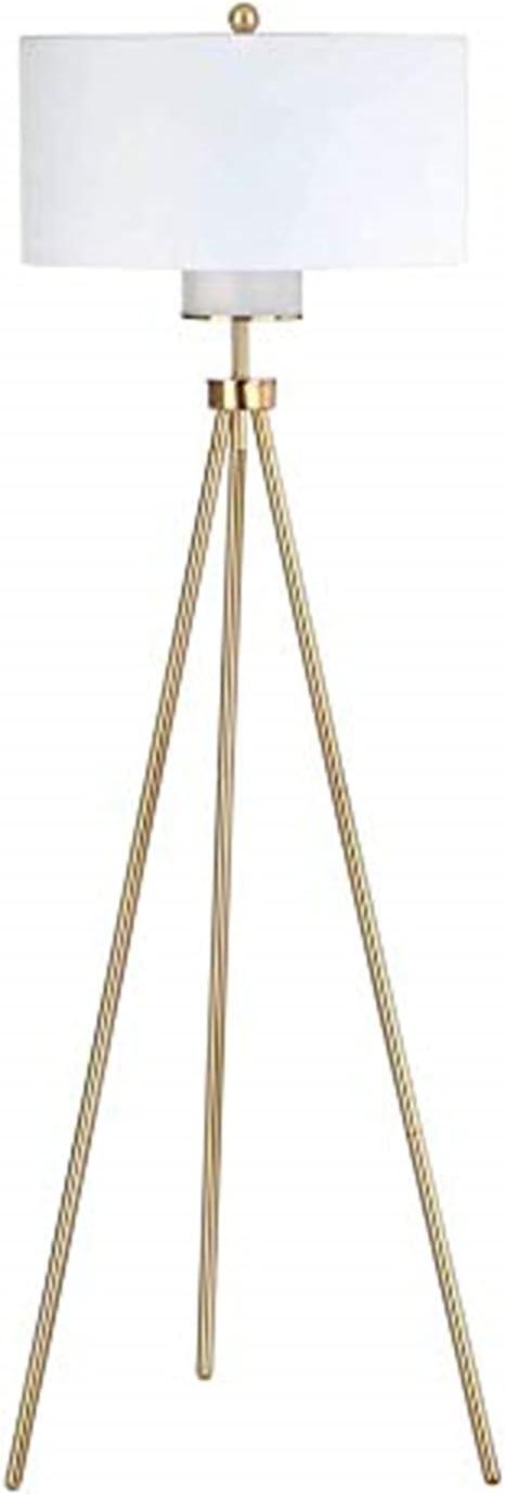 Gold Tripod Floor Lamp with White Drum Shade