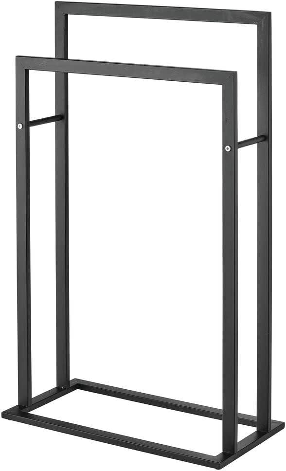 mDesign Metal Tall 2-Tier Free-standing Bathroom Towel Rack  - Matte Black