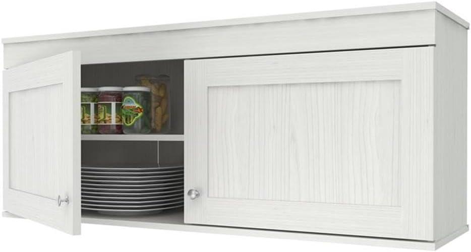 2 Doors Wall Mounted Buffet Cabinet White - Inval: Transitional Style, Adjustable Shelves, Melamine Finish