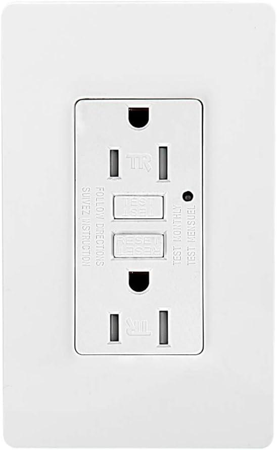 White Tamper-Resistant GFCI Outlet with Wall Plate and LED Indicator