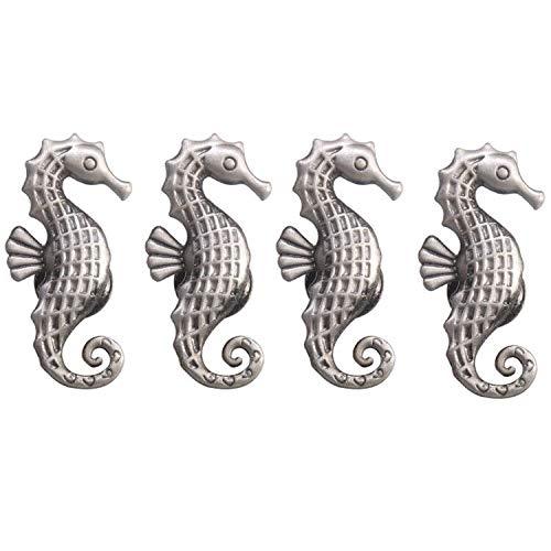 Seahorse Cabinet Knobs, 4Pcs Zinc Alloy, Silver, 2.63" L x 1.29" W x 0.90" H, Easy to Install, Durable