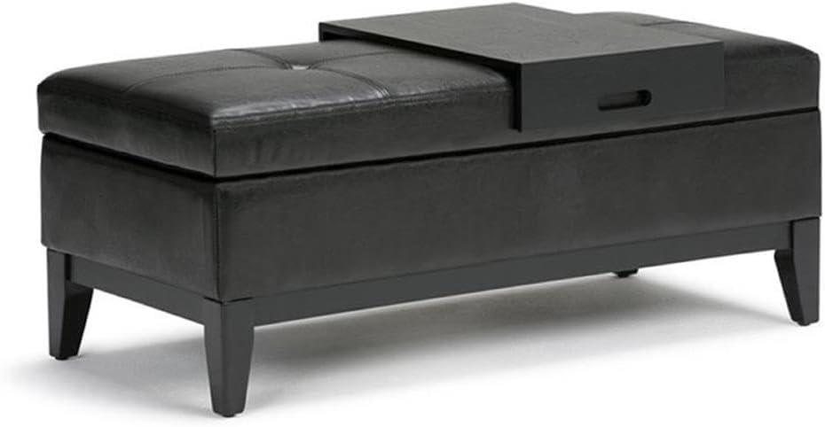 Oregon 42 inch Wide Contemporary Rectangle Storage Ottoman Bench with Tray in Tanners Brown Faux Leather-Finish:Midnight Black