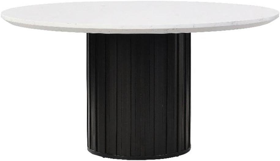 54" Round White Marble Top Black Pedestal Dining Table