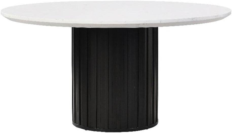 54" Jaramillo Dining Table Engineering Marble Top Black Finish - Acme Furniture: Elegant Rectangular Kitchen Table, Metal Pedestal Base